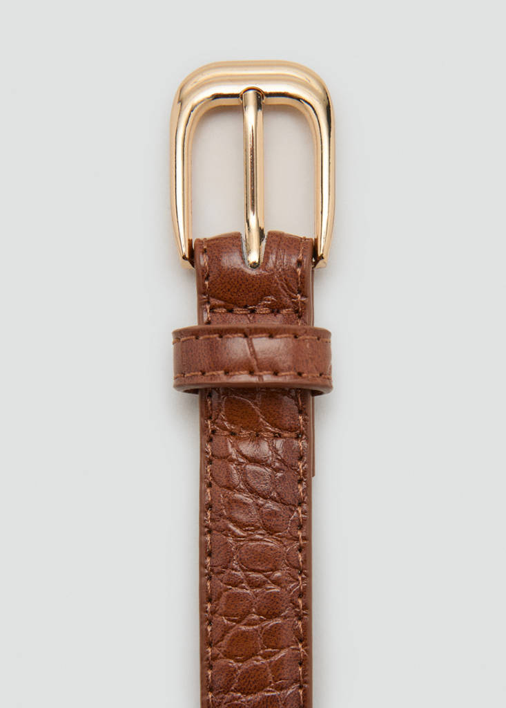 Thin faux crocodile leather belt — Brown