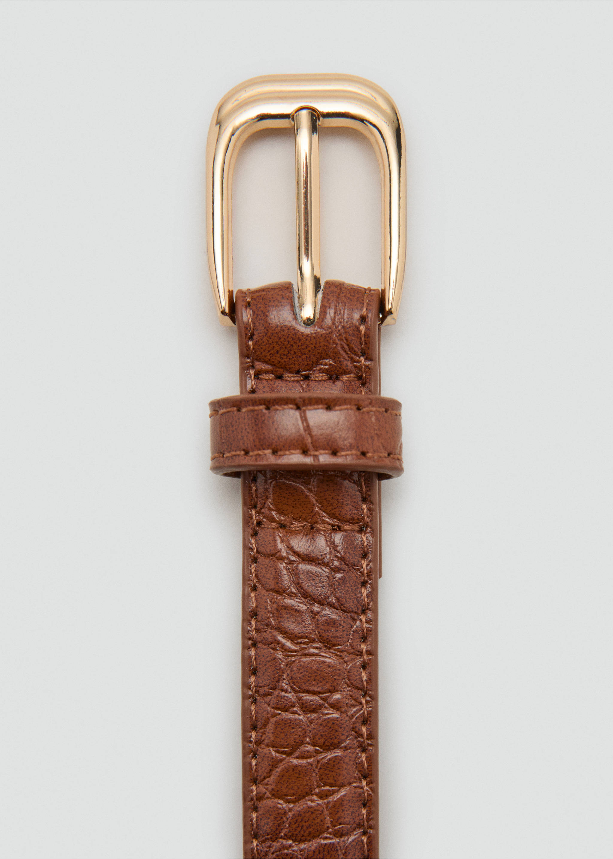 Thin faux crocodile leather belt - Details of the article 1, Brown. Ref: 37031335-00.