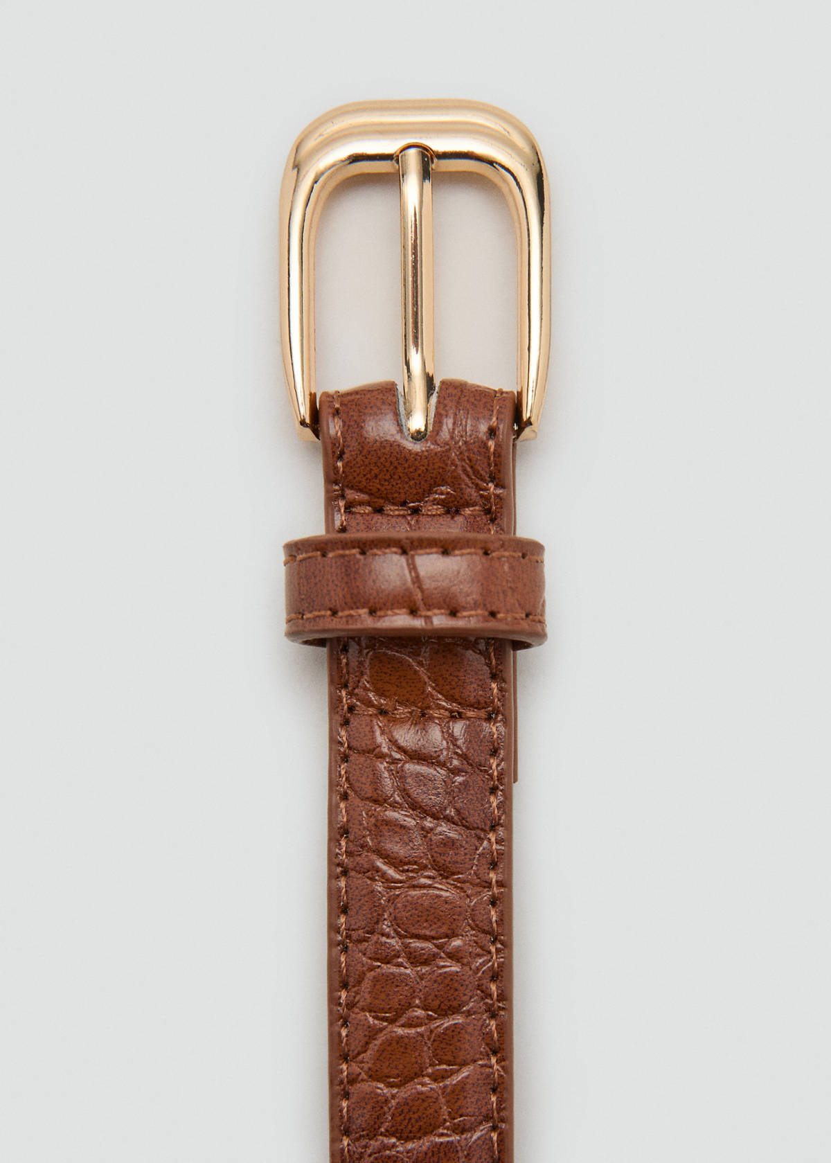 Thin faux crocodile leather belt — Brown