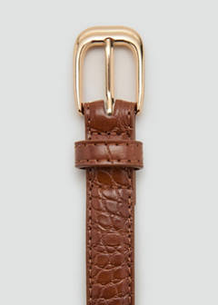 Thin faux crocodile leather belt — Brown 3