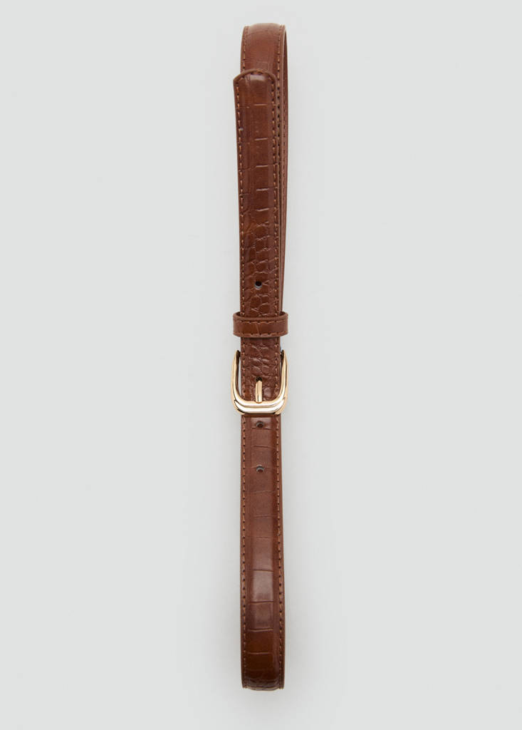 Thin faux crocodile leather belt — Brown