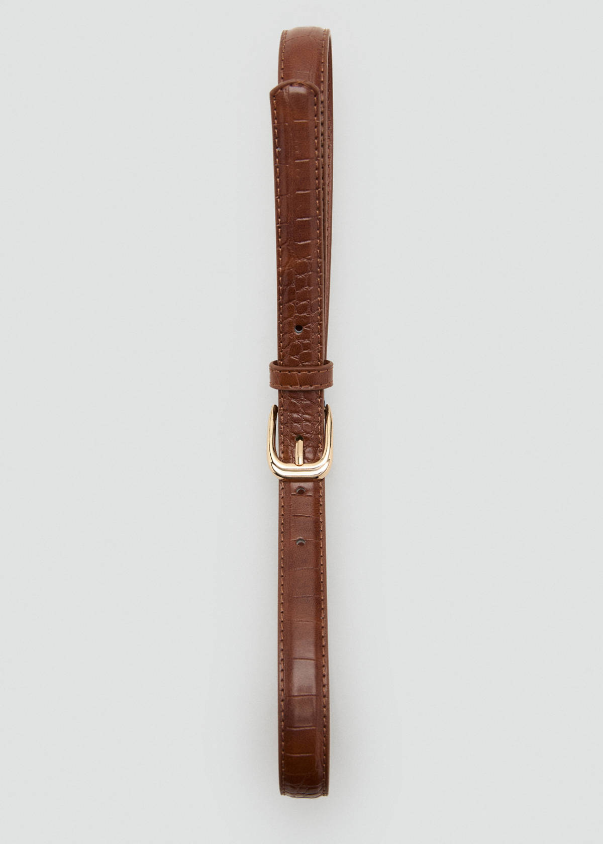 Thin faux crocodile leather belt — Brown