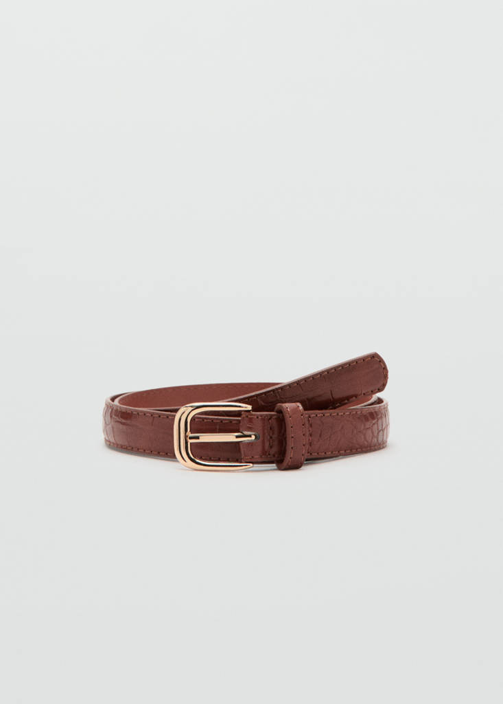 Thin faux crocodile leather belt — Brown