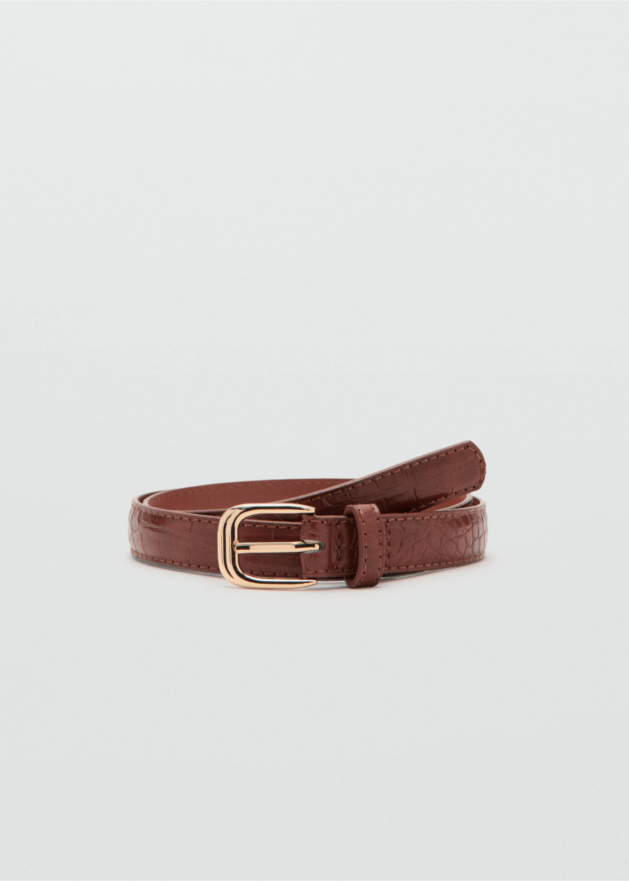 Thin faux crocodile leather belt - Article without model, Brown. Ref: 37031335-00.