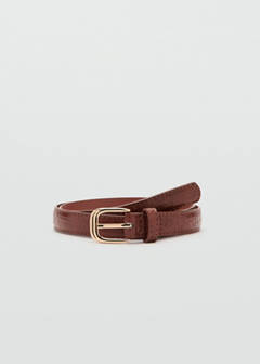 Thin faux crocodile leather belt — Brown 1