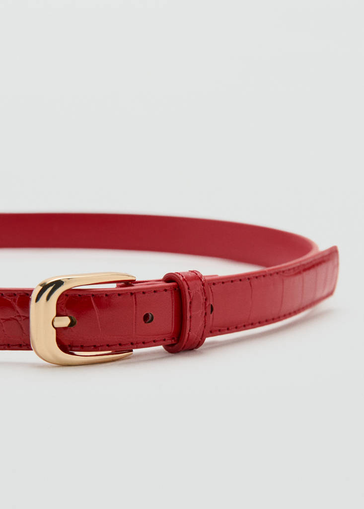 Thin faux crocodile leather belt — Red