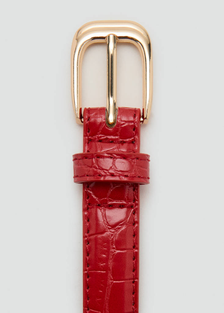 Thin faux crocodile leather belt — Red