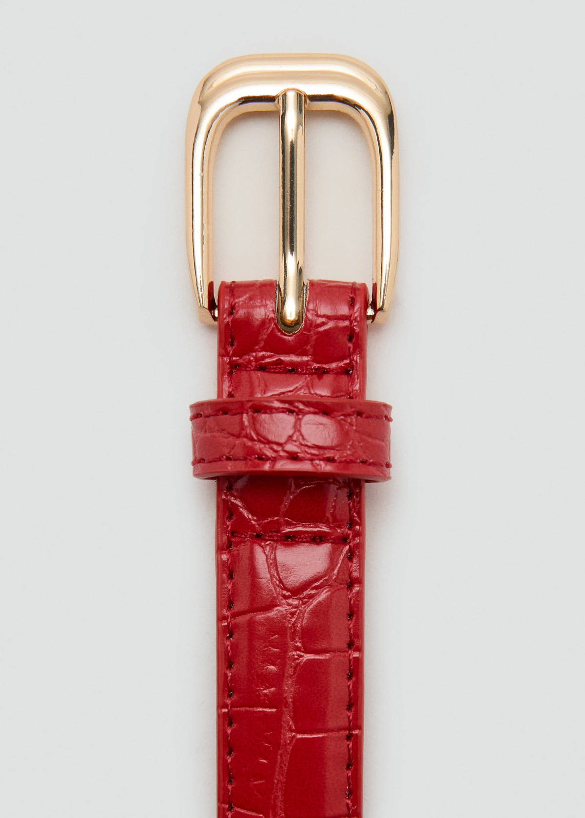 Thin faux crocodile leather belt — Red