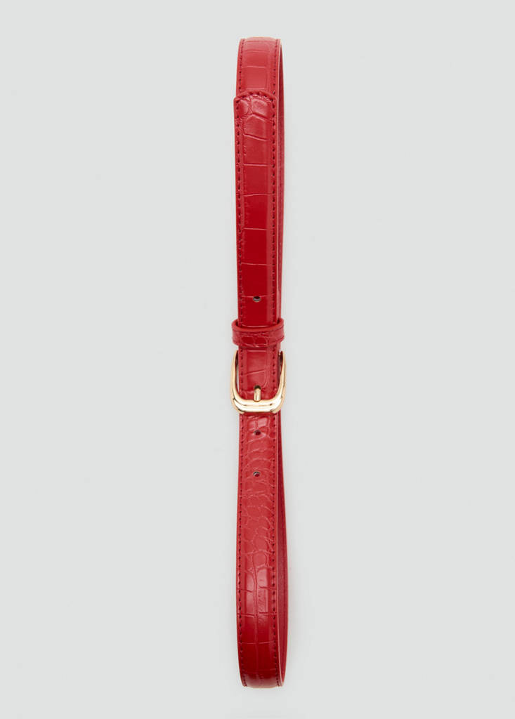 Thin faux crocodile leather belt — Red