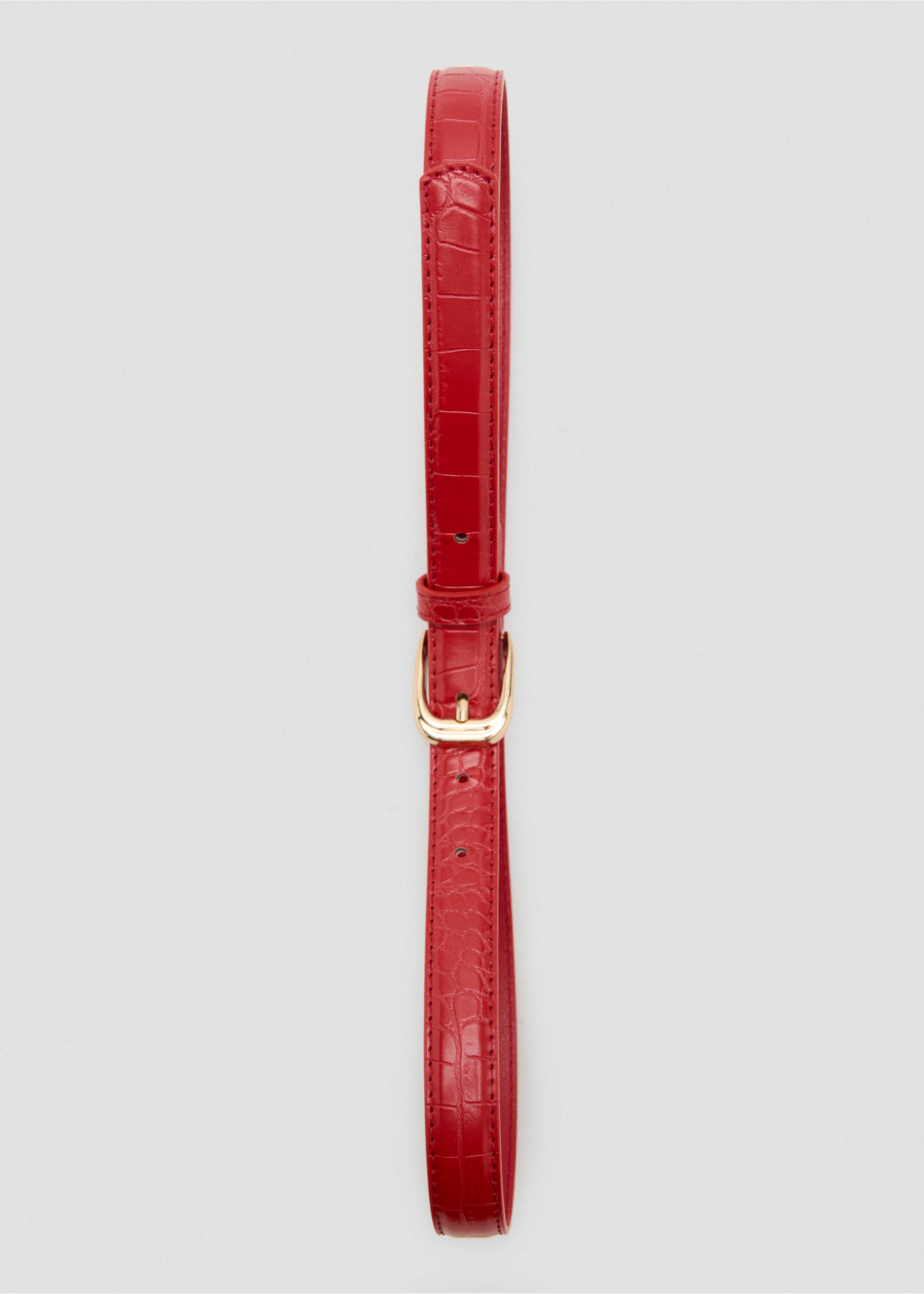 Thin faux crocodile leather belt - Details of the article 2, Red. Ref: 37031335-00.