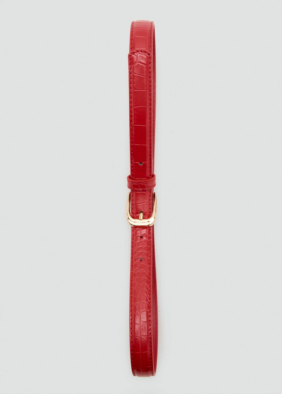 Thin faux crocodile leather belt — Red