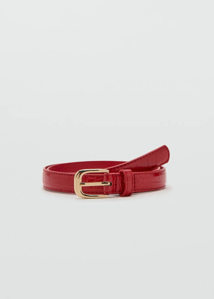 Thin faux crocodile leather belt — Red