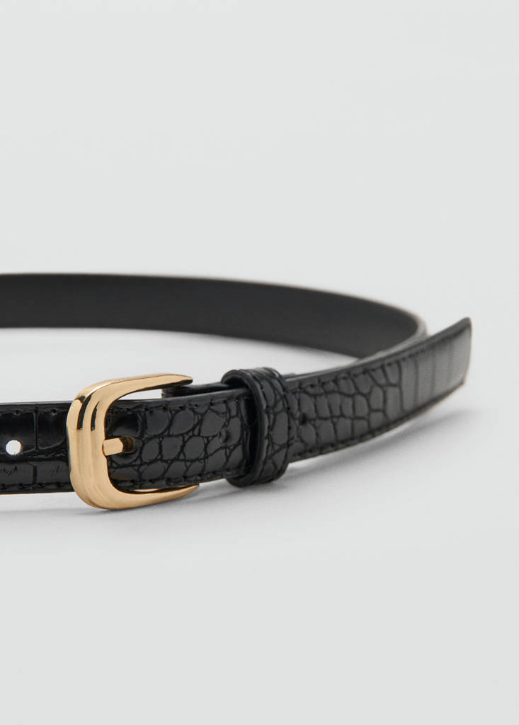 Thin faux crocodile leather belt — Black