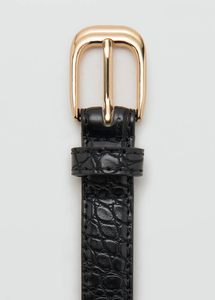 Thin faux crocodile leather belt — Black