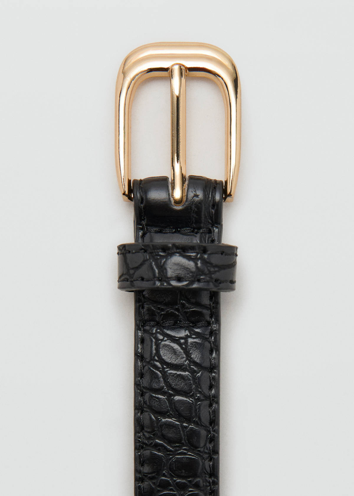 Thin faux crocodile leather belt — Black