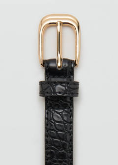 Thin faux crocodile leather belt — Black 3