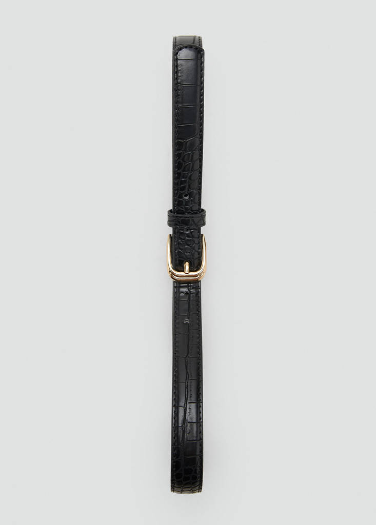 Thin faux crocodile leather belt — Black