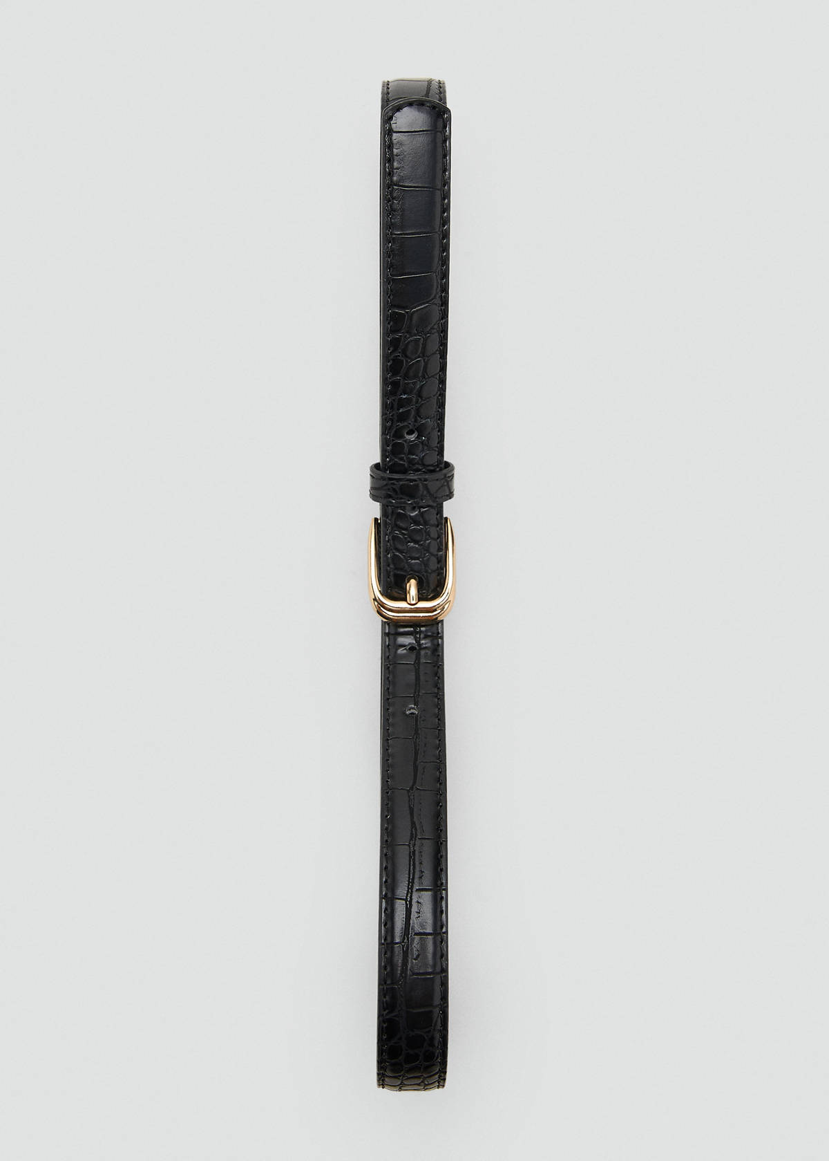 Thin faux crocodile leather belt — Black