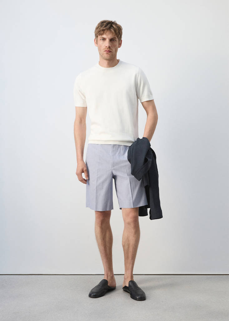 Slim fit cotton blend Bermuda shorts — Sky Blue