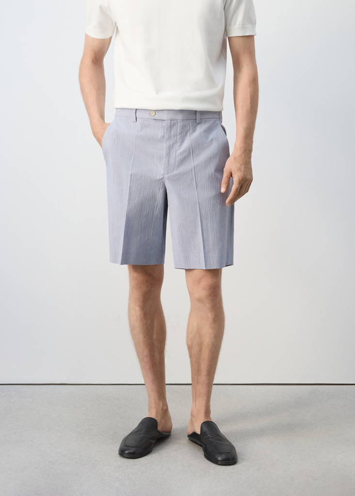 Slim fit cotton blend Bermuda shorts — Sky Blue
