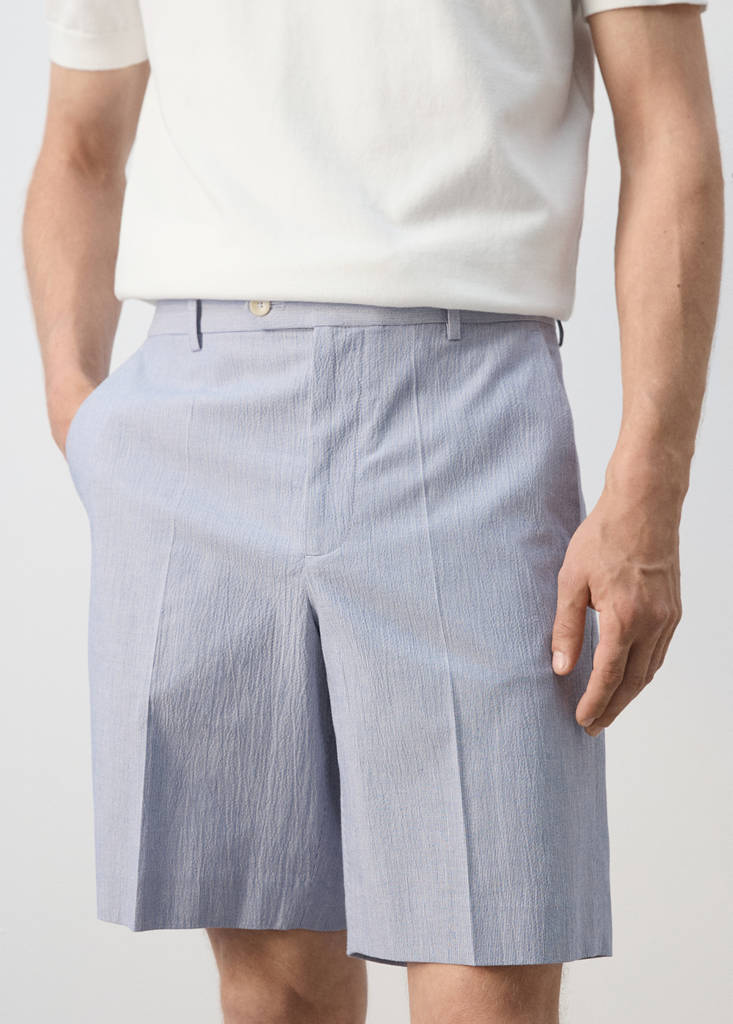 Slim fit cotton blend Bermuda shorts — Sky Blue