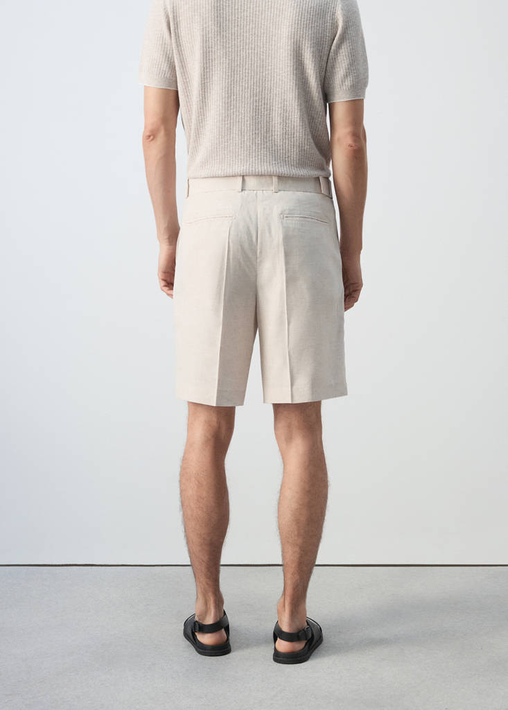 Linen blend Bermuda shorts with belt — Ecru