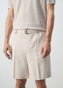 Linen blend Bermuda shorts with belt — Ecru 4