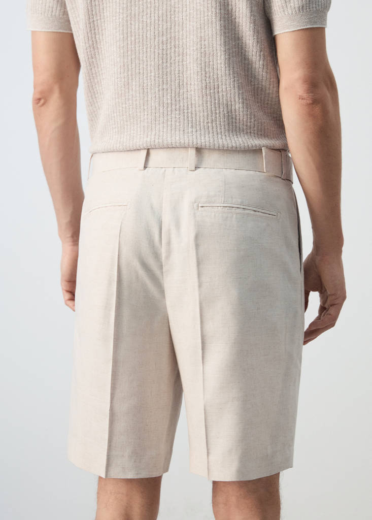 Linen blend Bermuda shorts with belt — Ecru