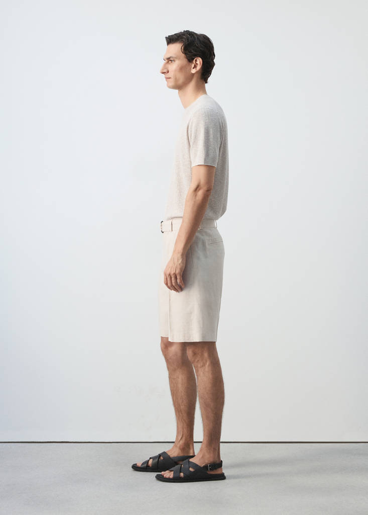 Linen blend Bermuda shorts with belt — Ecru