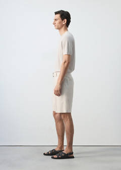 Linen blend Bermuda shorts with belt — Ecru 5