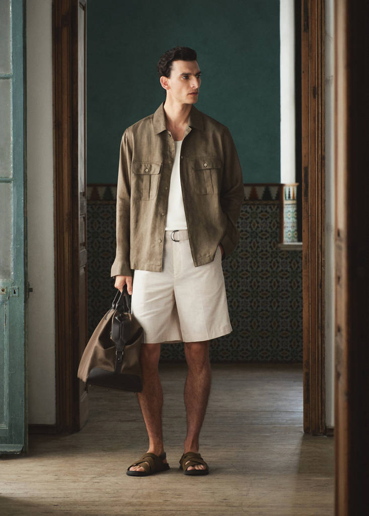 Linen blend Bermuda shorts with belt — Ecru