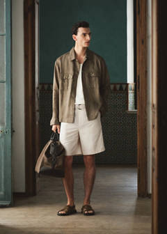 Linen blend Bermuda shorts with belt — Ecru 7