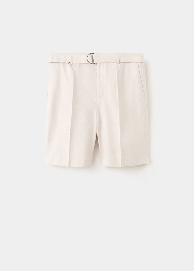 Linen blend Bermuda shorts with belt — Ecru