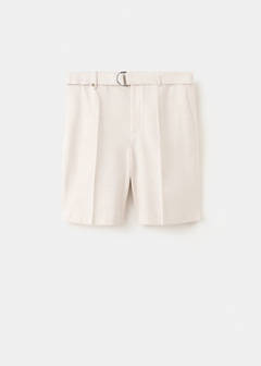 Linen blend Bermuda shorts with belt — Ecru 8