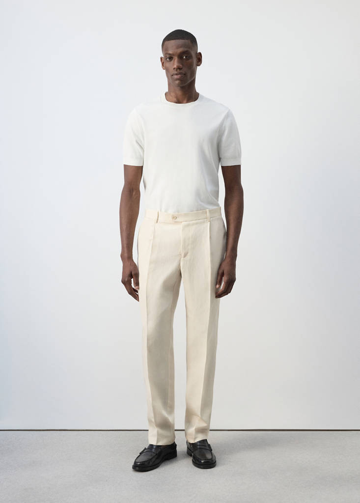 Regular fit trousers in a lyocell-linen blend — Ivory White