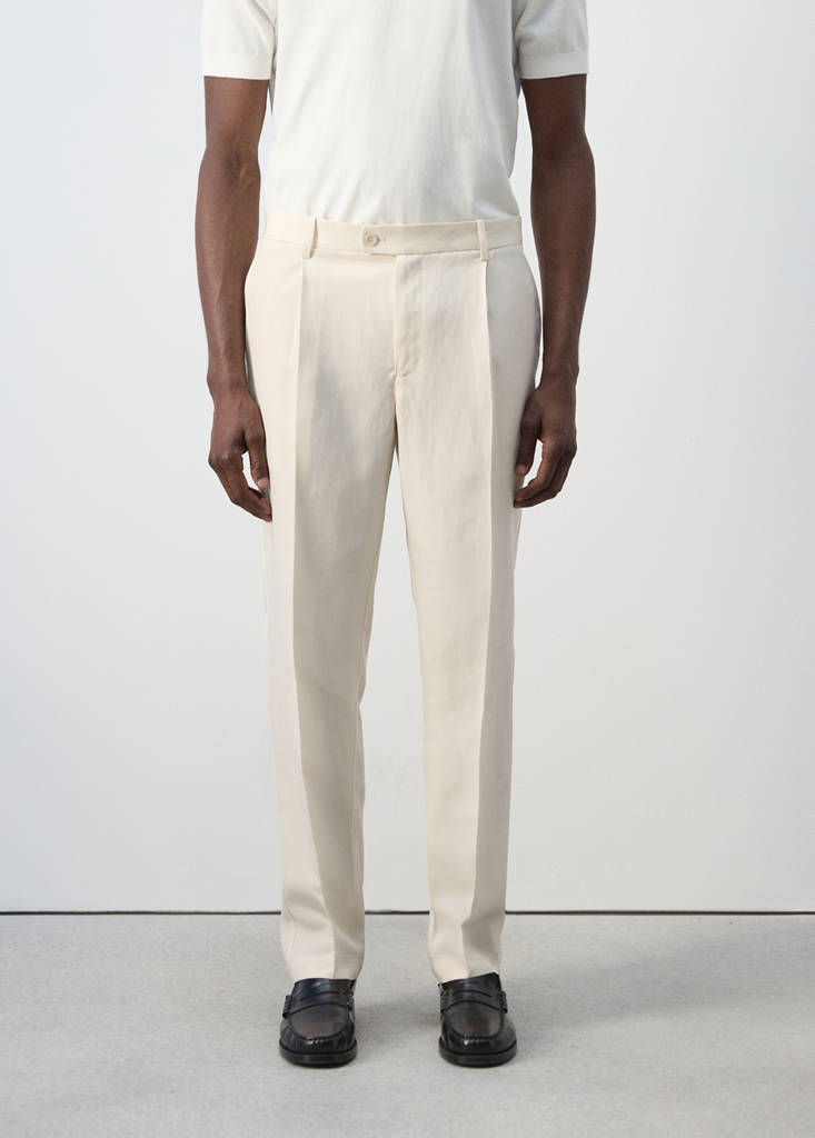 Regular fit trousers in a lyocell-linen blend — Ivory White