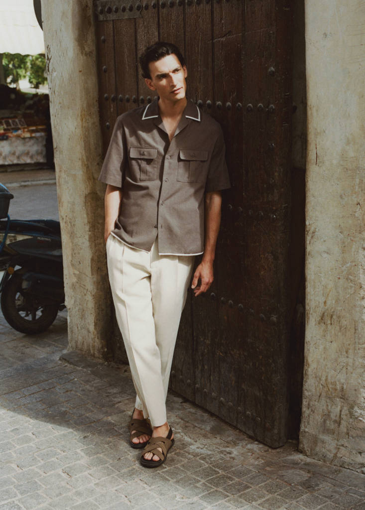 Regular fit trousers in a lyocell-linen blend — Ivory White