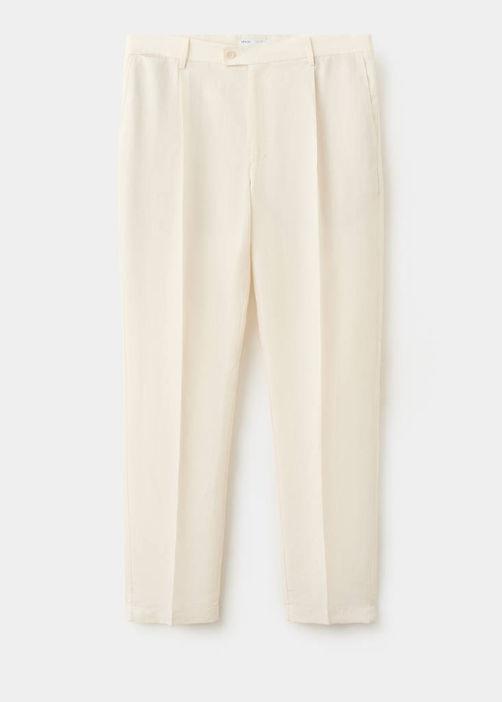 Regular fit trousers in a lyocell-linen blend — Ivory White