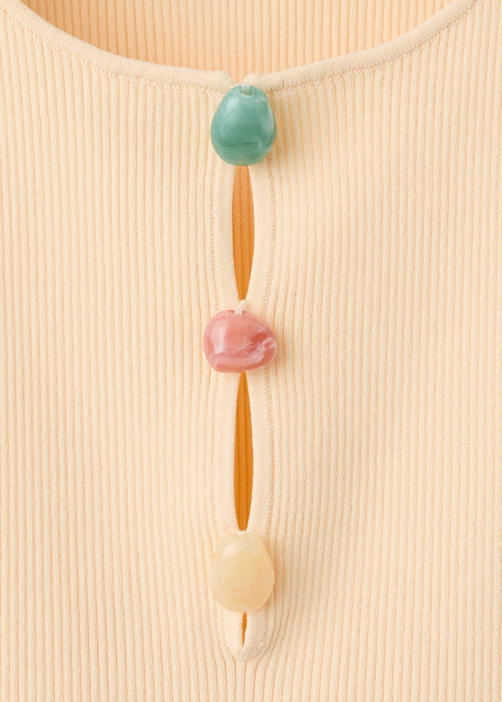Ribbed top with beads — Vanilla