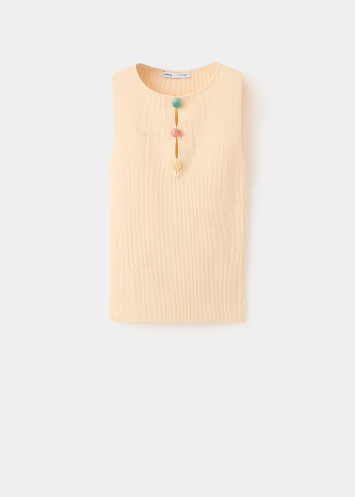 Ribbed top with beads — Vanilla