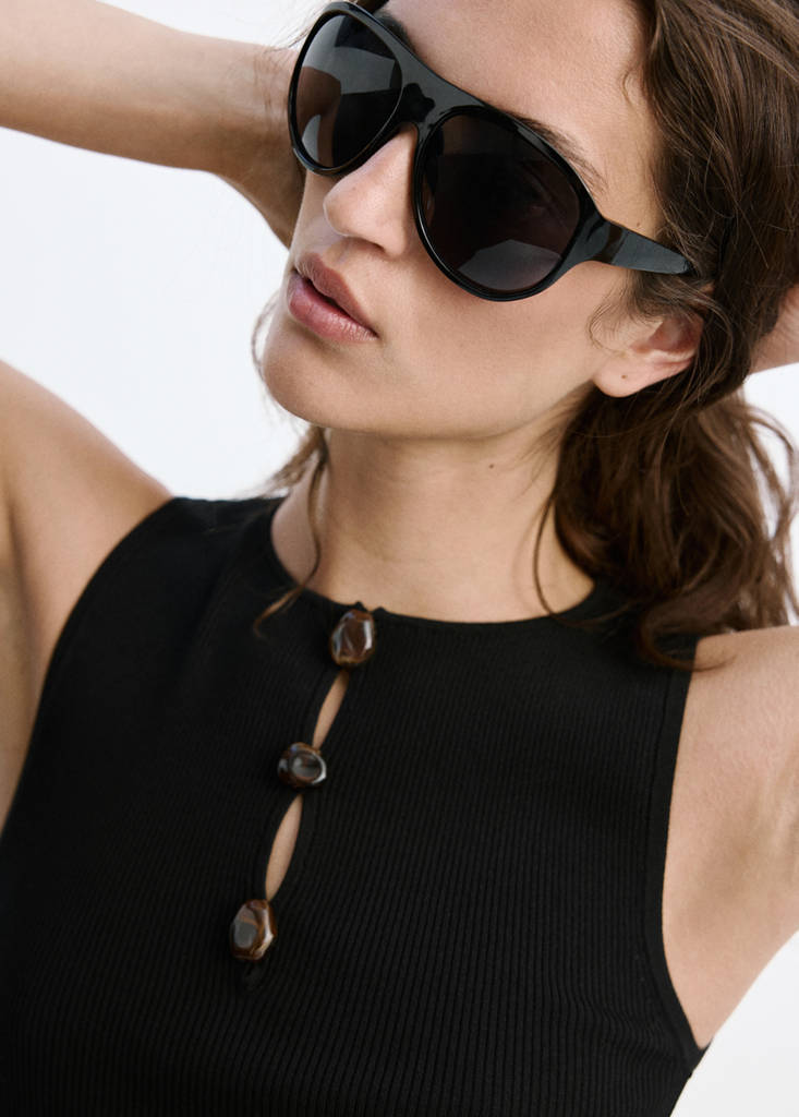 Ribbed top with beads — Black