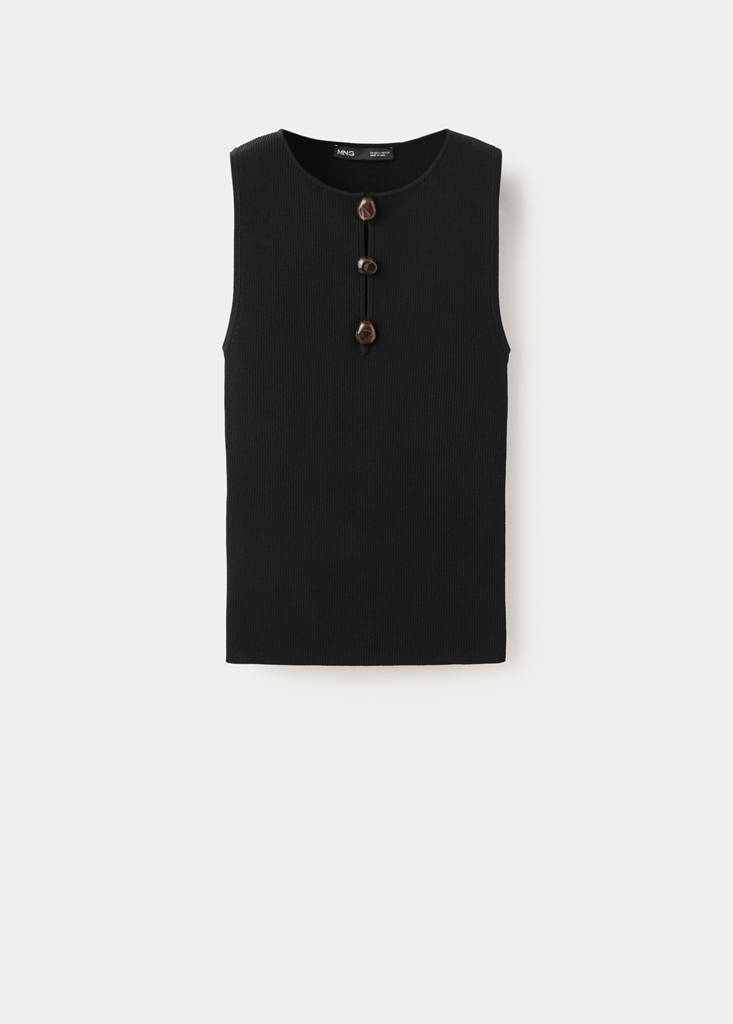 Ribbed top with beads — Black