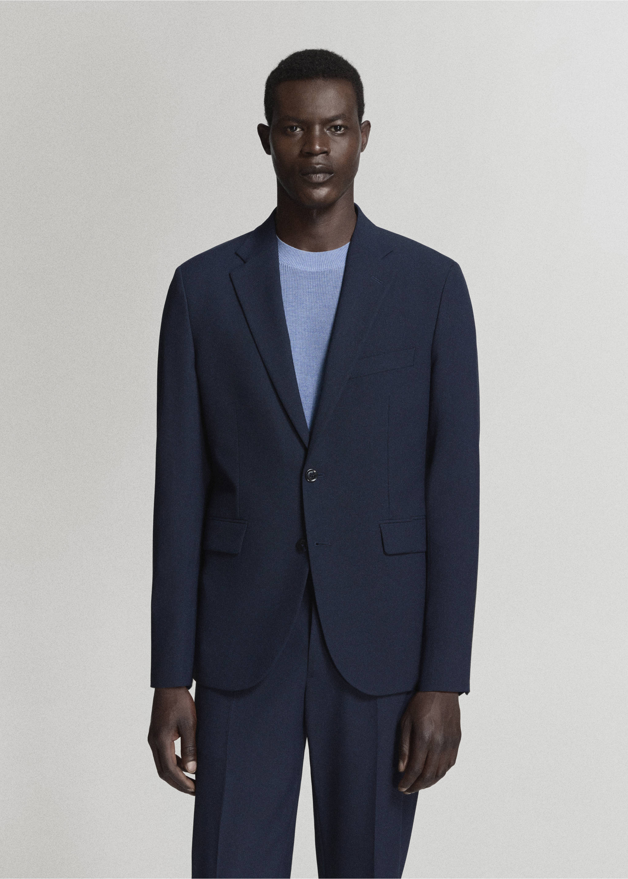 Milan slim-fit suit blazer - Medium plane, Dark Navy. Ref: 37031363-01.
