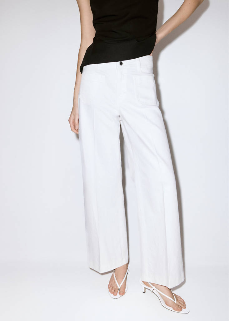 Wide-leg patch pocket jeans — White