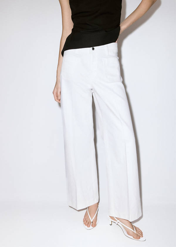 Wide-leg patch pocket jeans — White