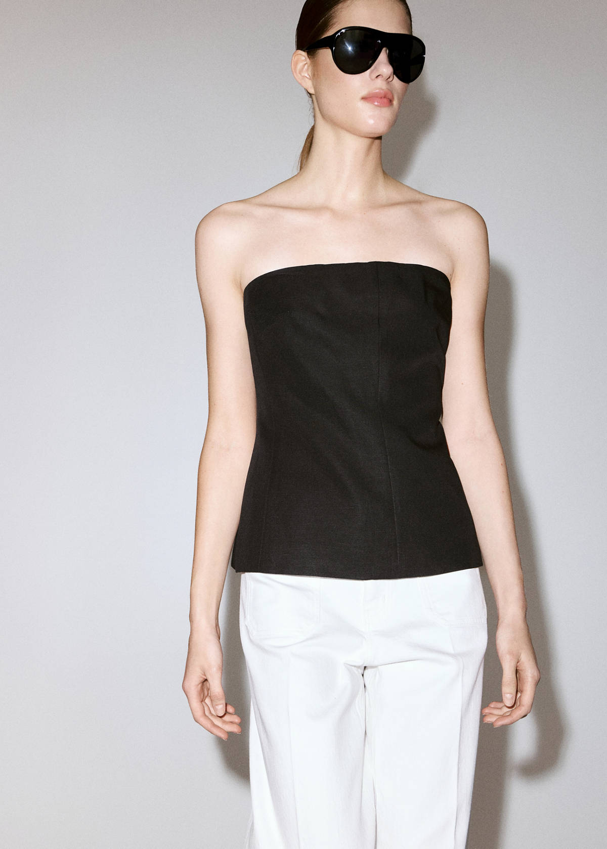 Wide-leg patch pocket jeans — White
