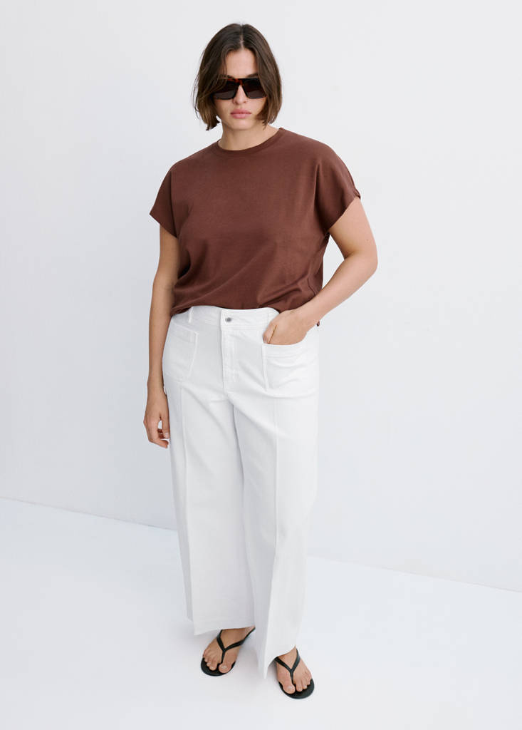 Wide-leg patch pocket jeans — White