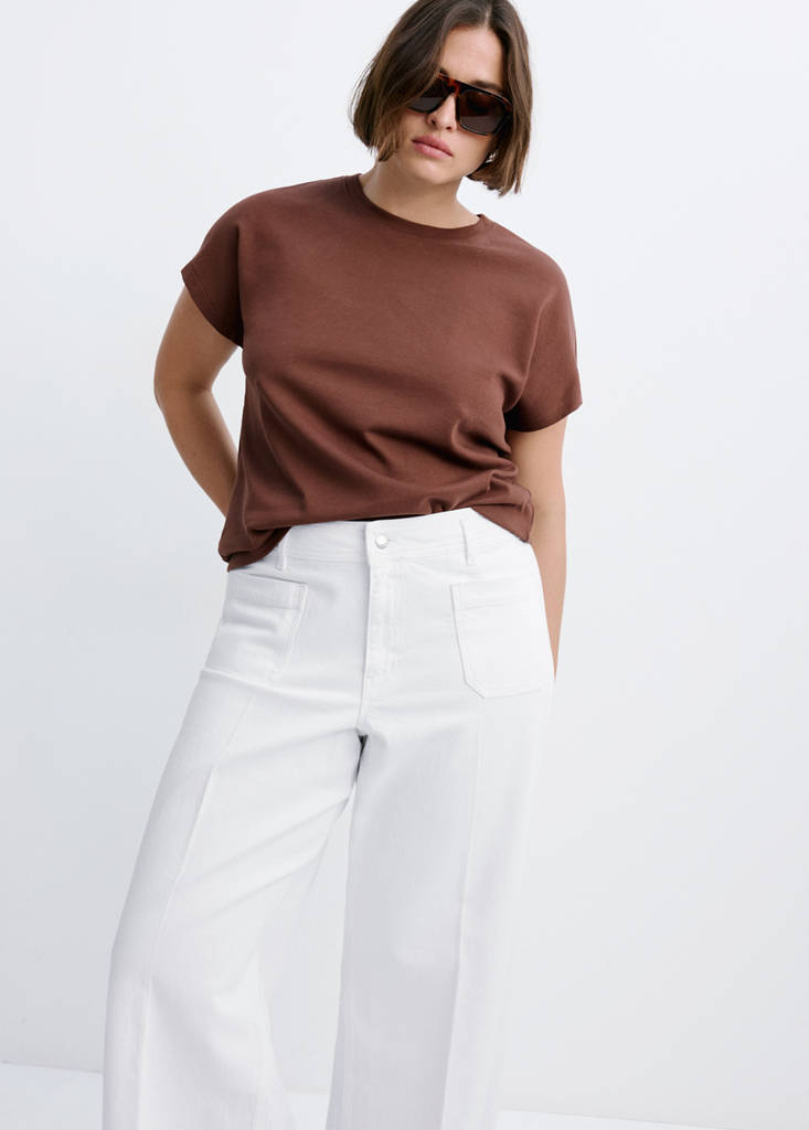 Wide-leg patch pocket jeans — White