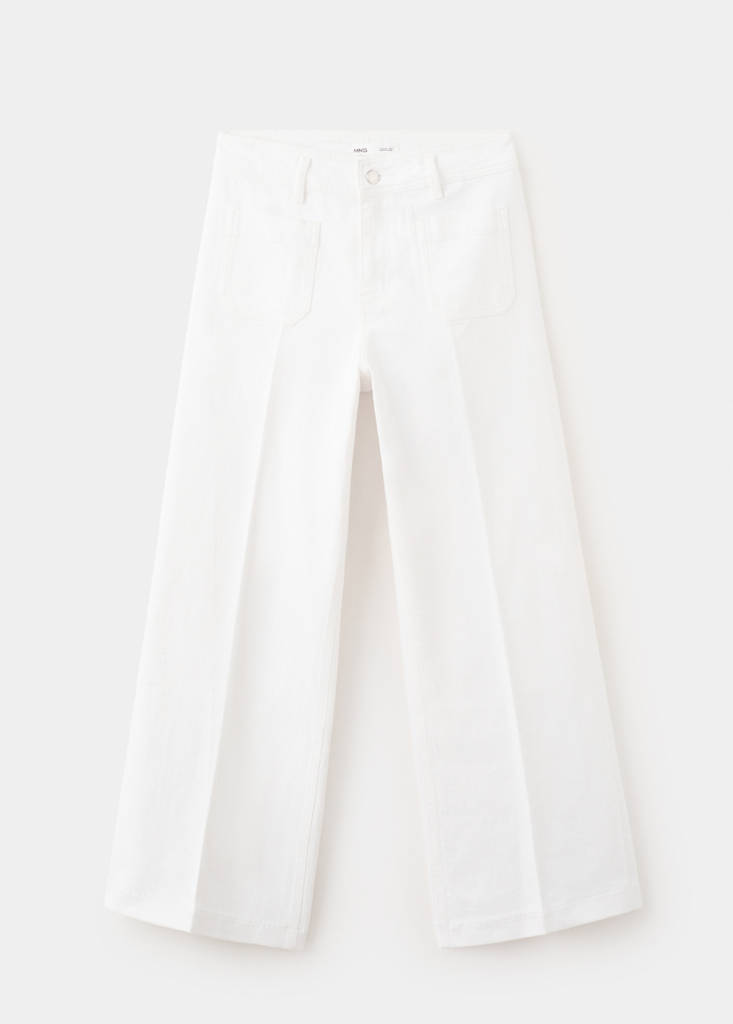 Wide-leg patch pocket jeans — White