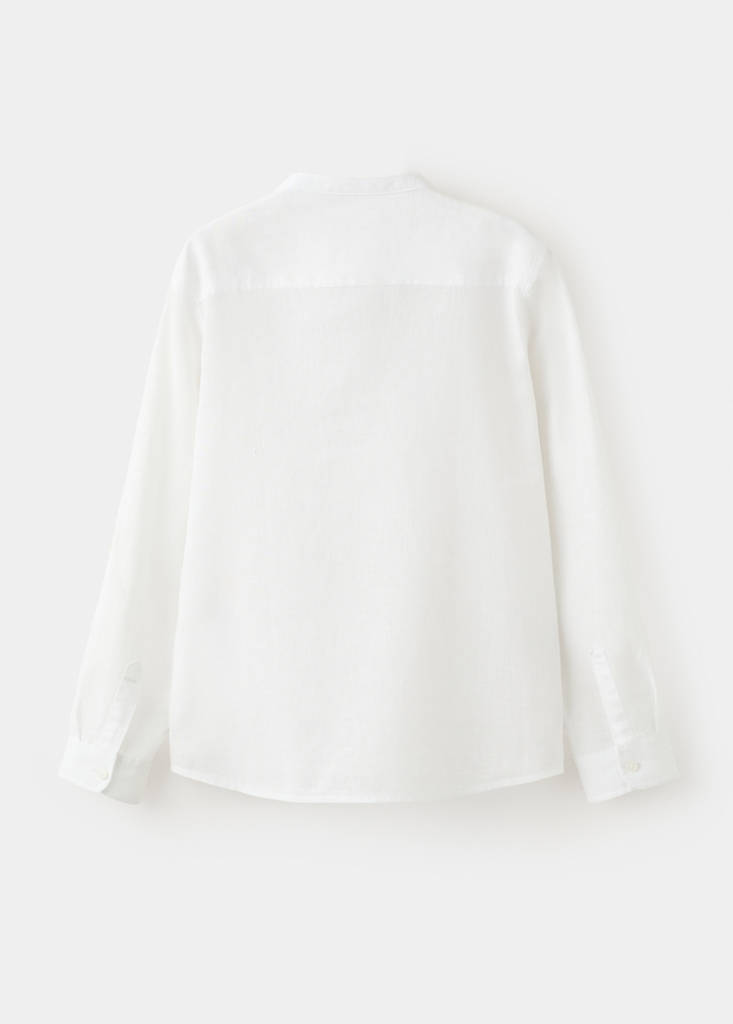 Linen mandarin collar shirt — White